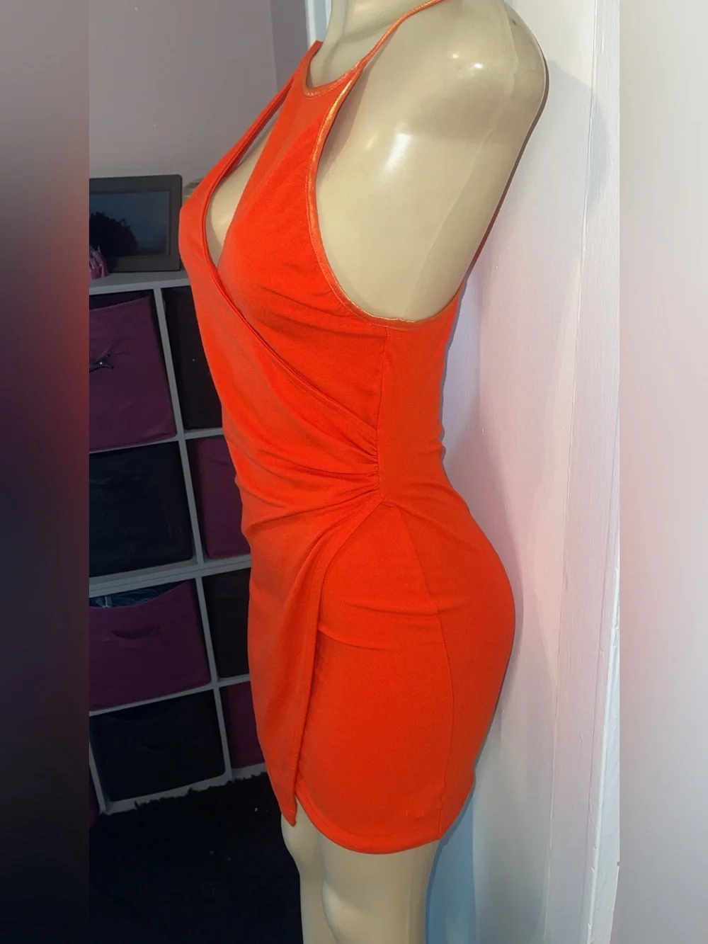 Free People Orange Cutout Bodycon Mini Dress Small Asymmetric Halter